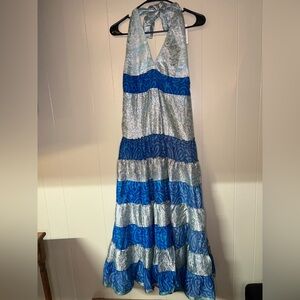 Blue and White Boho  Halter Maxi Dress NWT